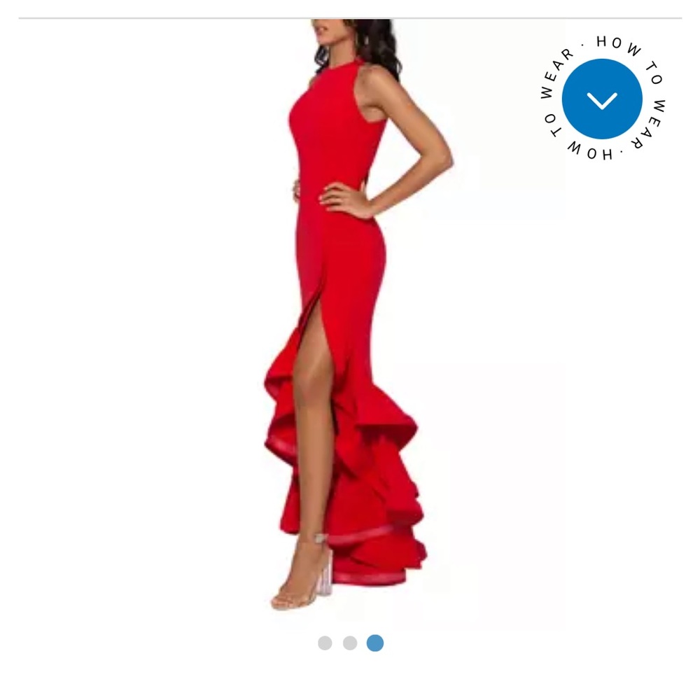 Red Asymmetrical Ruffled High Low Gown - Picture 3 of 3